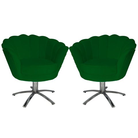 Kit 2 Poltronas Decorativa Pétala Base Giratória Metal Suede Verde Mz Decor