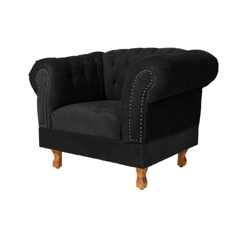 Conjunto c/ 2 Poltronas Chesterfield Duque Suede Preto Para Sala, Tv, Estar, Recepção , decoração