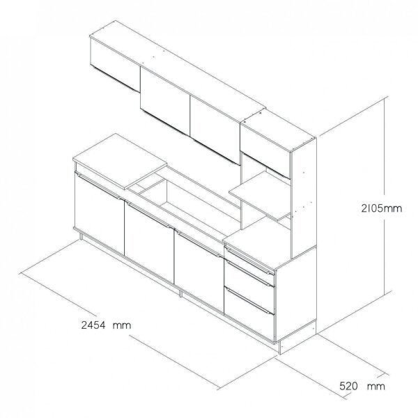 Cozinha Compacta 7 Portas 3 Gavetas com Rodapé Slim Decibal
