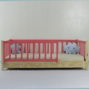 Cama Infantil Solteirão Base Colorida Madeira Maciça Pinus Grade Vertical