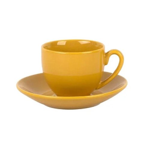 Xícara e Pires para Café em Porcelana 90 Ml Amarelo Açafrão - Lhermitage