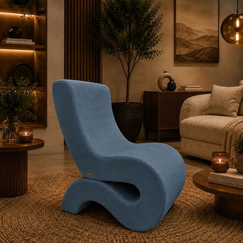 Poltrona Decorativa Marina Suede Design Orgânico Moderno