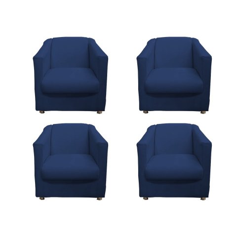 Kit 4 Poltronas Decorativa Biane Suede Azul Marinho Pés Cromado Ms Decor
