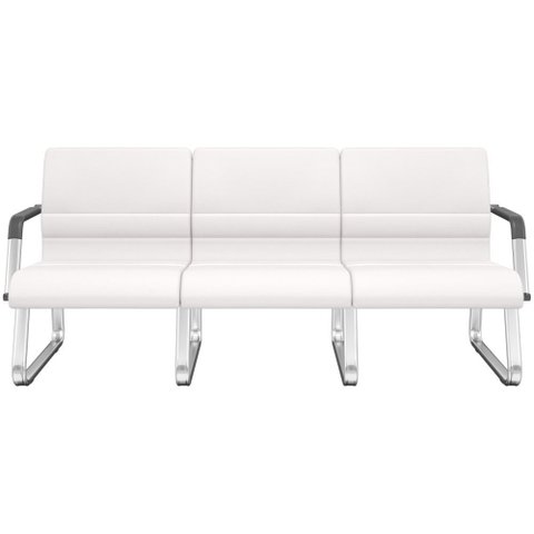 Cadeira Longarina 3 Lugares Recepção com Braço Pés Cromado Lev P03 Vinil Branco - Lyam Decor