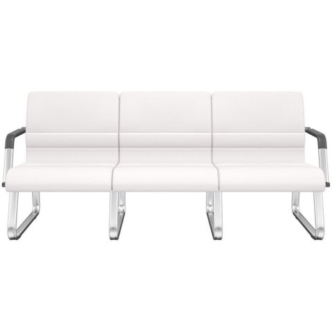 Cadeira Longarina 3 Lugares Recepção com Braço Pés Cromado Lev P03 Vinil Branco - Lyam Decor