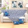 Manta para Sofá Estampada Azul Geométrica 1,50x1,50 + 3 Almofadas Decorativas 45x45cm com Re - 1