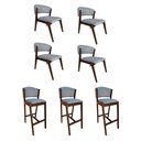 Ver imagem 1 de Kit com 4 Cadeiras Kethellen Premium com 3 Banquetas Ana em Madeira Maciça Mel Linho Cinza