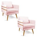Ver imagem 1 de Kit 02 Poltronas Mari Suede Pés Palito Castanho Rosa Bebê