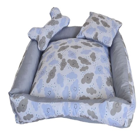 Cama Pet Onix Extra Grande Quadrada Impermeável: Nuvem Azul Bebê e Cinza