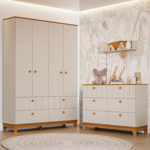 Quarto Bebê Completo Cômoda 6 Gavetas Guarda Roupas 4 Portas 100% Mdf