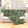 Xale de Sofá Verde Estampado 1,50x1,50 + 3 Almofadas Decorativas 45x45cm com Refil - 1