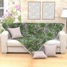 Manta Xale Verde Estampado para Sofá 1,50x1,50 + 3 Almofadas Decorativas 45x45cm com Refil - 1