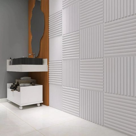 Kit 10 Placas 3d Ripado Branco 50x50cm (2,5m²)