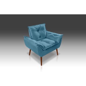 Poltrona Opala Azul Tiffany Tecido Suede, Pés Palito Preenchido com Fibra Siliconada - Casa da Poltr