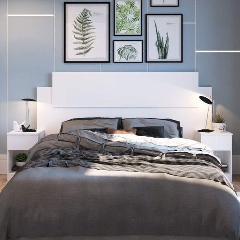 Cabeceira Casal 265cm MDP com 2 Mesas de Apoio para Dormitórios