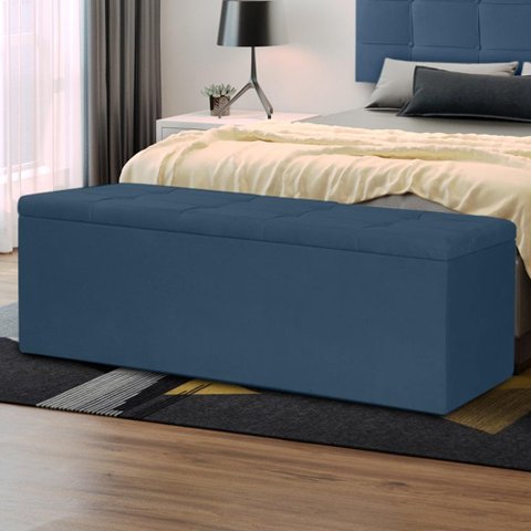 Calçadeira Baú Queen 1,60m Berlim Suede Azul Marinho Sky Mobile