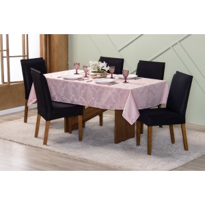 Toalha de Mesa 6 Lugares 2,20 X 1,35 Jacquard Luxo Cozinha Copa Sala de Jantar Rosê