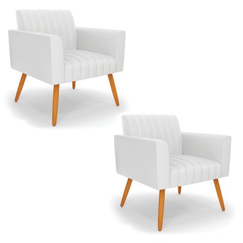 Kit 2 Poltronas Viena Gomada Corino Pés Palito Castanho - D’RossiBranco