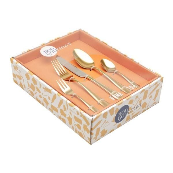Faqueiro 30 Peças Bom Gourmet Roma Aço Inox Pvd Dourado - 1