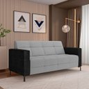 Ver imagem 2 de Sofá Living Decorativo Houston 2 Lugares 180cm Pés em Metal Linho/ Pu Cinza Escuro/ Preto G33 - Gran