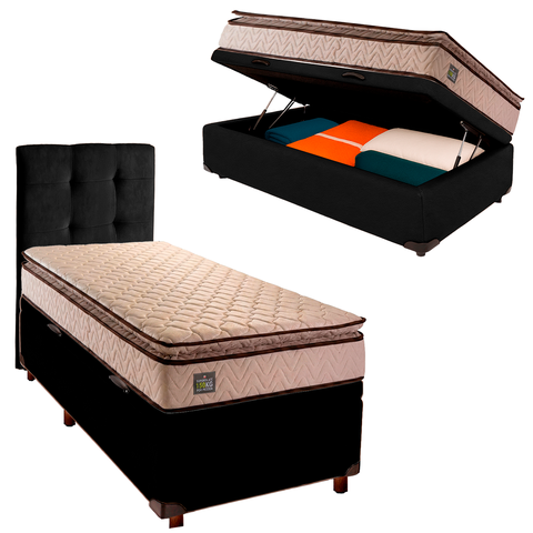 Cama Box Bau com Colchão Solteiro Belmont Hellen + Cabeceira Preto