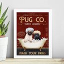 Ver imagem 1 de Quadro Decorativo Banheiro Pugs 45x34cm - com Vidro:madeira Branca