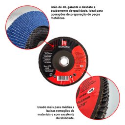 Kit 10 Discos de Lixa Flap de Fibra 180mm 7” Grão 40 - 4