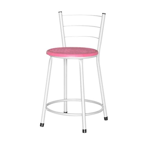 Banqueta Baixa Assento Ratan Branca Retro  