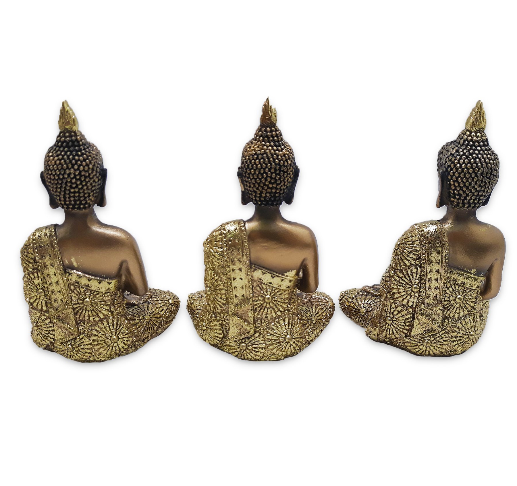 Trio de Buda Tailandês Yoga Buda Cobre Brilhante com Bandeja - 7