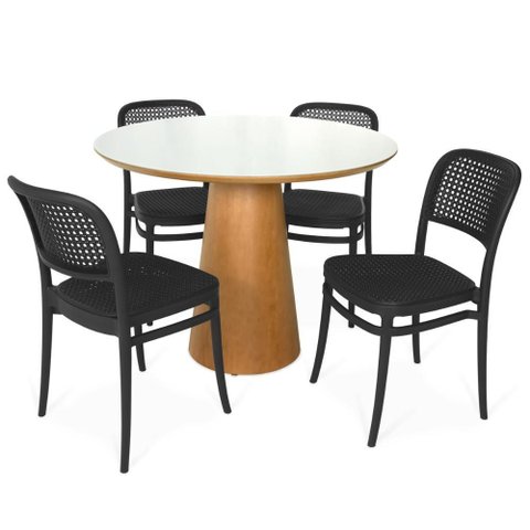 Conjunto Mesa de Jantar Redonda Quiara 100cm Branco com 4 Cadeiras Roma - All Black