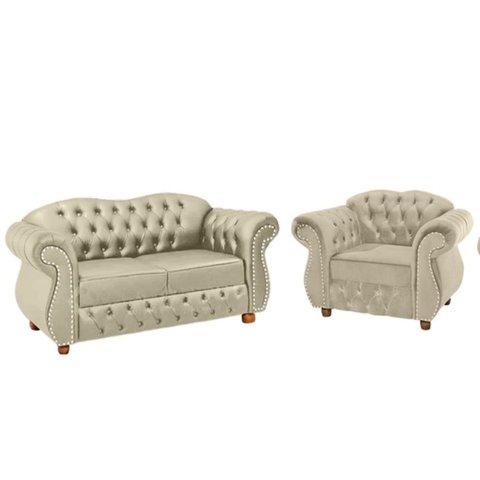 Uma Namoradeira Chesterfield Merlo + Uma poltrona Suede Bege/ decoração, recepção, sala tv esta