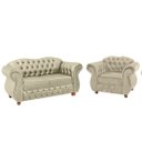 Ver imagem 1 de Uma Namoradeira Chesterfield Merlo + Uma poltrona Suede Bege/ decoração, recepção, sala tv esta