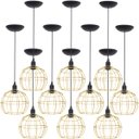 Ver imagem 1 de 10 Pendentes Aramado Globo Luminária Lustre Teto Retrô Vintage Industrial Balcão Dourado