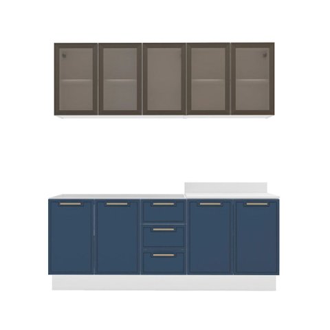 Cozinha Compacta Amara 9 Portas 3 Gavetas com Vidro 40250788 Azul/branco - Politorno