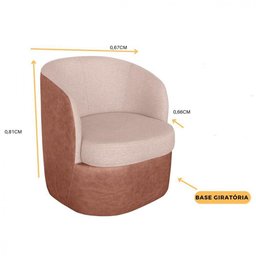 Poltrona Konfort Carrara Giratória Bege Com Marrom - 2