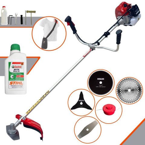Roçadeira Kawashima Carretel + Faca 2 Pontas, 3 Pontas, 40 Dentes e 80 Dentes + Óleo Stihl