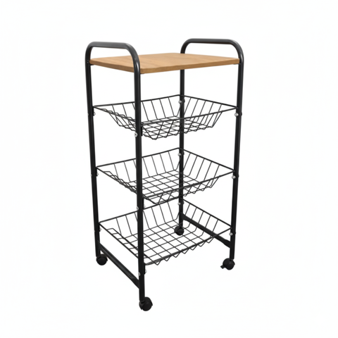 Fruteira de Chão com Cestos Fixos Modelo Plus com Rodinha Preto/itaúba