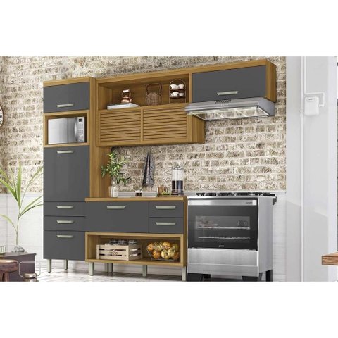 Kit Cozinha Modulada 3 Peças Princesa (1aéreo+1balcão+1paneleiro) C6p60 Freijo/grafite - Nesher