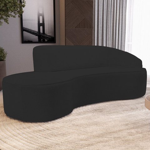 Sofá 3 Lugares Curvo Sala de Estar Living Firenze Direito D02 Corano Preto 210 cm C-05 - Lyam