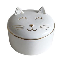 Pote De Cerâmica Gato Branco E Dourado - BTC - 1