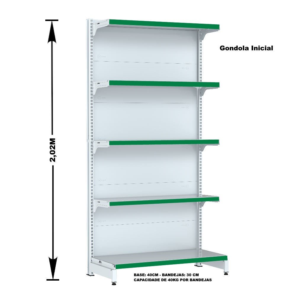 Gondola Parede 202 Fit Ate 3 Metros Branco 15 Bandeja Pe Verde - 2