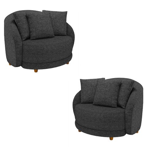 Kit 2 Poltronas Decorativas Base Fixa Galáxia com Almofadas Linho Chumbo G45 - Gran Belo