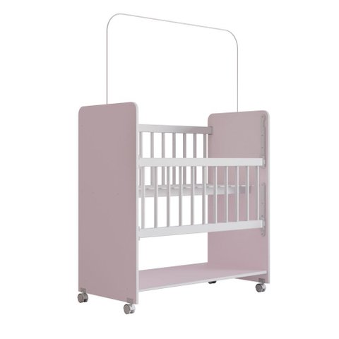 Mini Berço Moisés Toy para Bebê com Colchão e Rodízios 89cm Branco Rosa - Desk Design