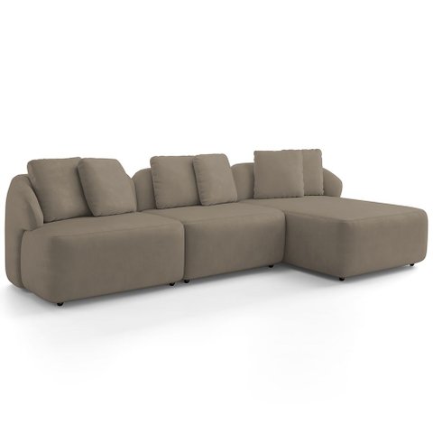 Sofá 3 Lugares com Chaise Direito Sala Living 254cm Arlo F04 Veludo Marrom Claro Tc-12021- Lyam Deco