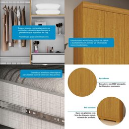 Guarda Roupa Casal 6 Portas 3 Gavetas Ágata Acp Móveis Cinamomo - 4