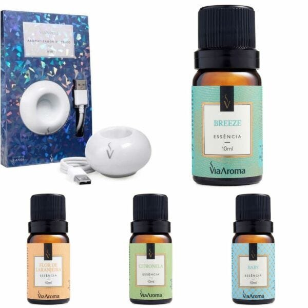 Aromatizador Difusor Portátil Usb Com Led + 4 Essências Via Aroma - 1