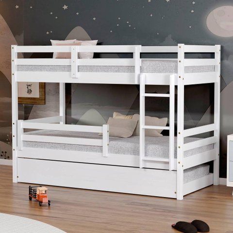 Treliche Infantil Eco com Grade de Proteção Madeira Maciça Branco Mobilistore