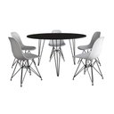 Ver imagem 6 de Mesa Jantar Redonda 110Cm Preta Clips 3 Pés Com 5 Cadeiras Brancas Ferro Preto - Cor: Preto