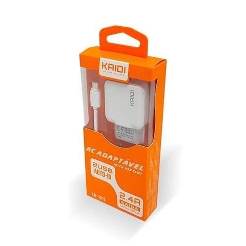 Carregador Fonte Kaide 2 Usb + Cabo Usb Tipo C Turbo Padrao Branco - Kd-301c