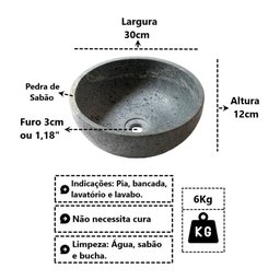 Cuba Bojo Pedra de Sabão Pia Bancada Lavabo Lavatório 35cm - 2